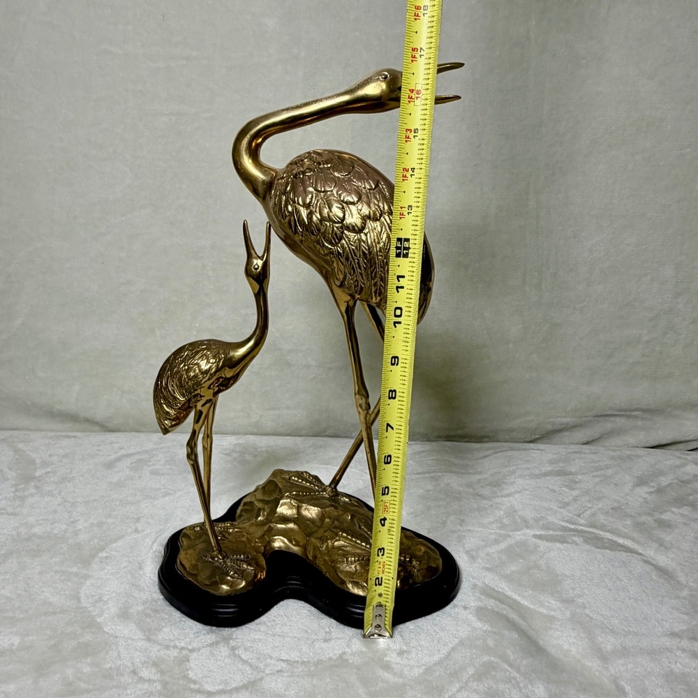 Brass Crane Heron Statue Gold Bird Sculpture MCM Hollywood Regency Vintage 17" - Picture 14 of 16